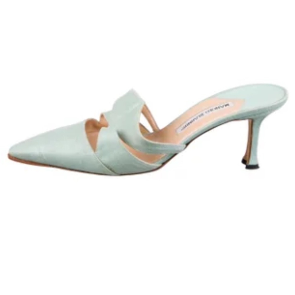 MANOLO BLAHNIK Vintage Green Linen Heel Size 38
